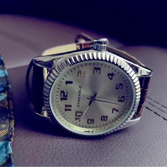 New»Stylish-Clean Men’s Sliver+Gold Classic Brown Leather Watch Band By Ensemble - Picture 7 of 16